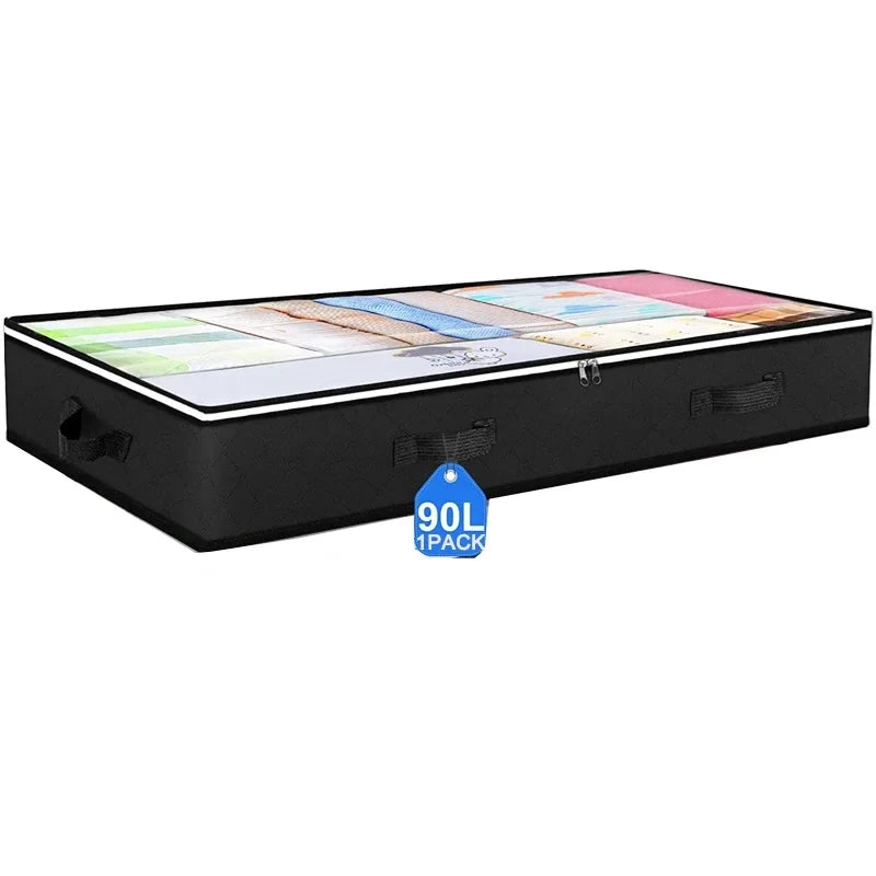 Black under bed storage bag 90L with transparent window