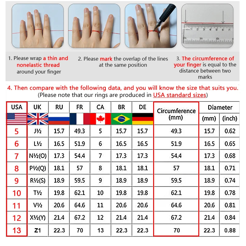 Ring size measurement chart USA UK EU