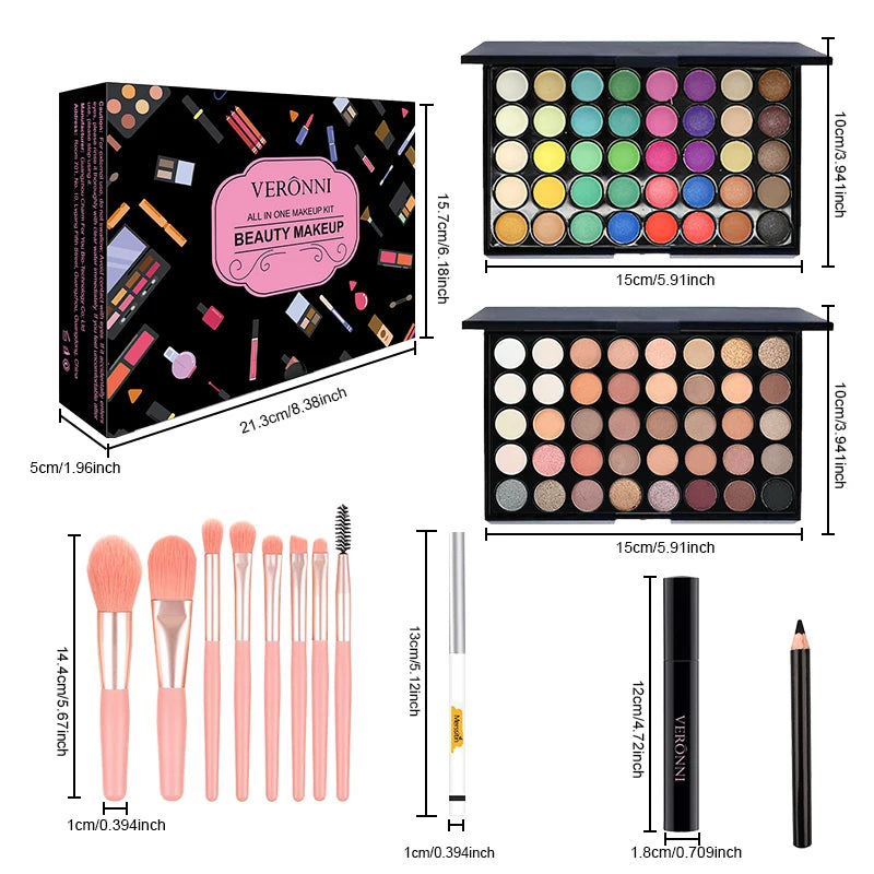 40-Color Eyeshadow Palette Set, High Color Payoff,Long-Lasting Wear, Includes Eyeshadow & Makeup Brushes,Suitable for Beginners