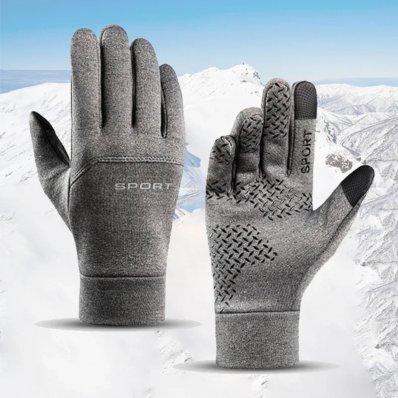 Grey touchscreen winter gloves pair front and back