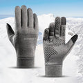 Grey touchscreen winter gloves pair front and back