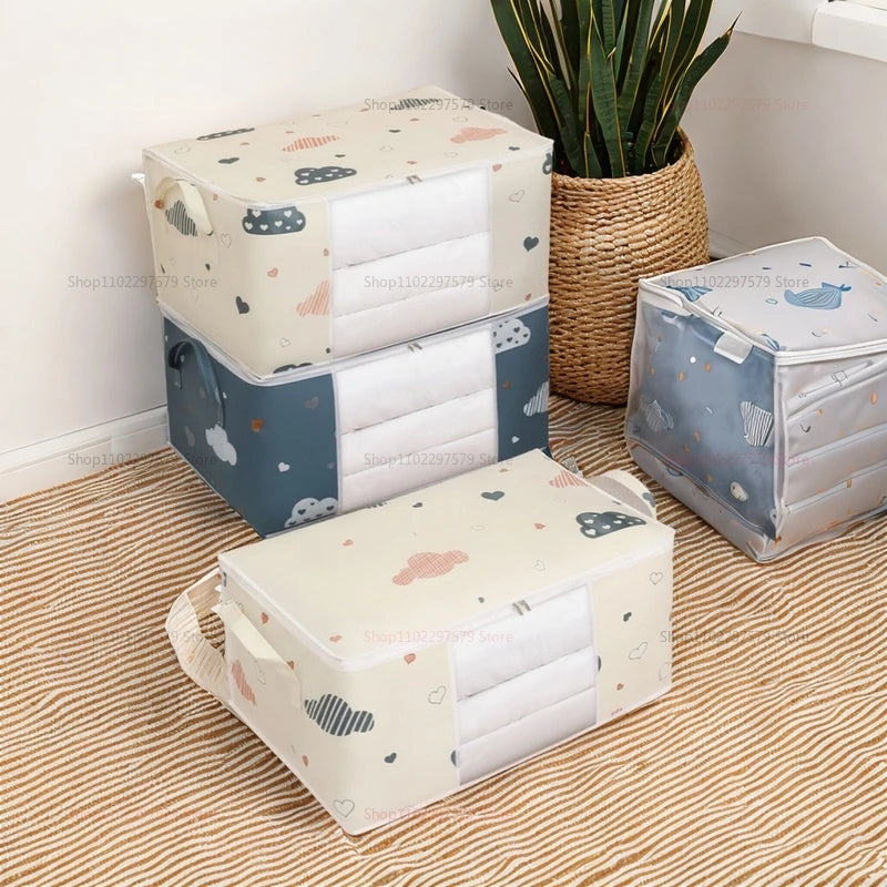 Beige storage tote bags with cloud print lifestyle shot