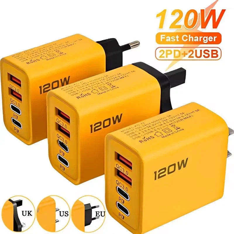 120W 4-port USB-C PD fast charger - front view