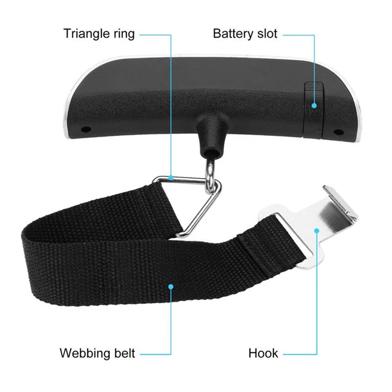 Feature diagram of digital luggage scale buttons and functions