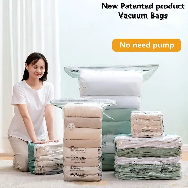 Vacuum storage bags no-pump compression set for clothes and bedding