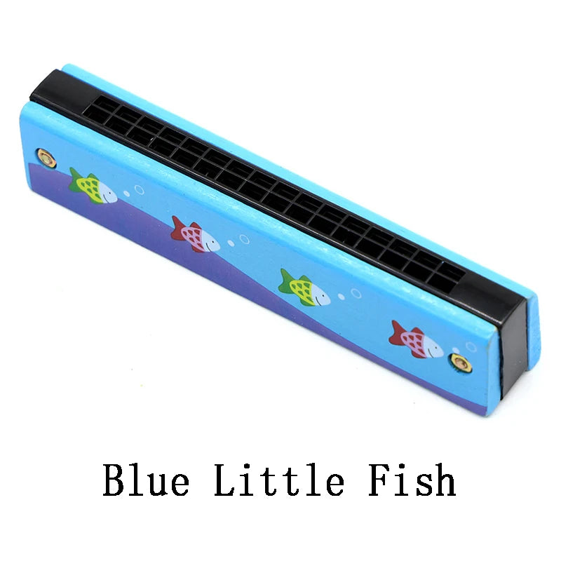 Wooden harmonica kids — blue little fish design