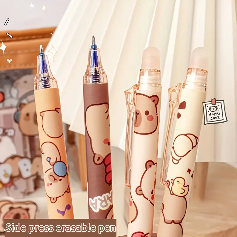 Side-press capybara erasable gel pens close-up