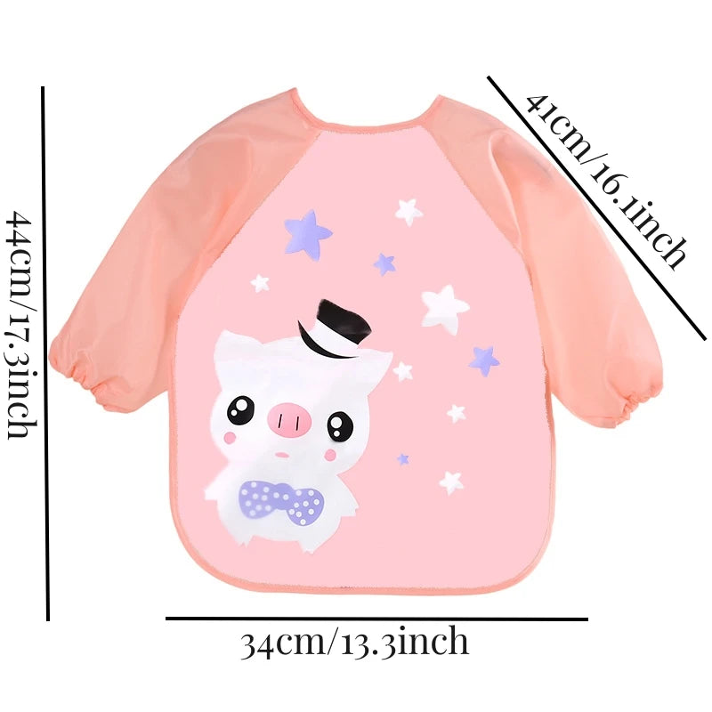 Baby bibs with sleeves — pink pig bib size chart 34 x 41 cm