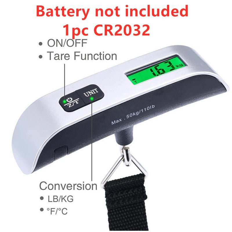 Parts diagram of digital luggage scale strap hook and battery slot
