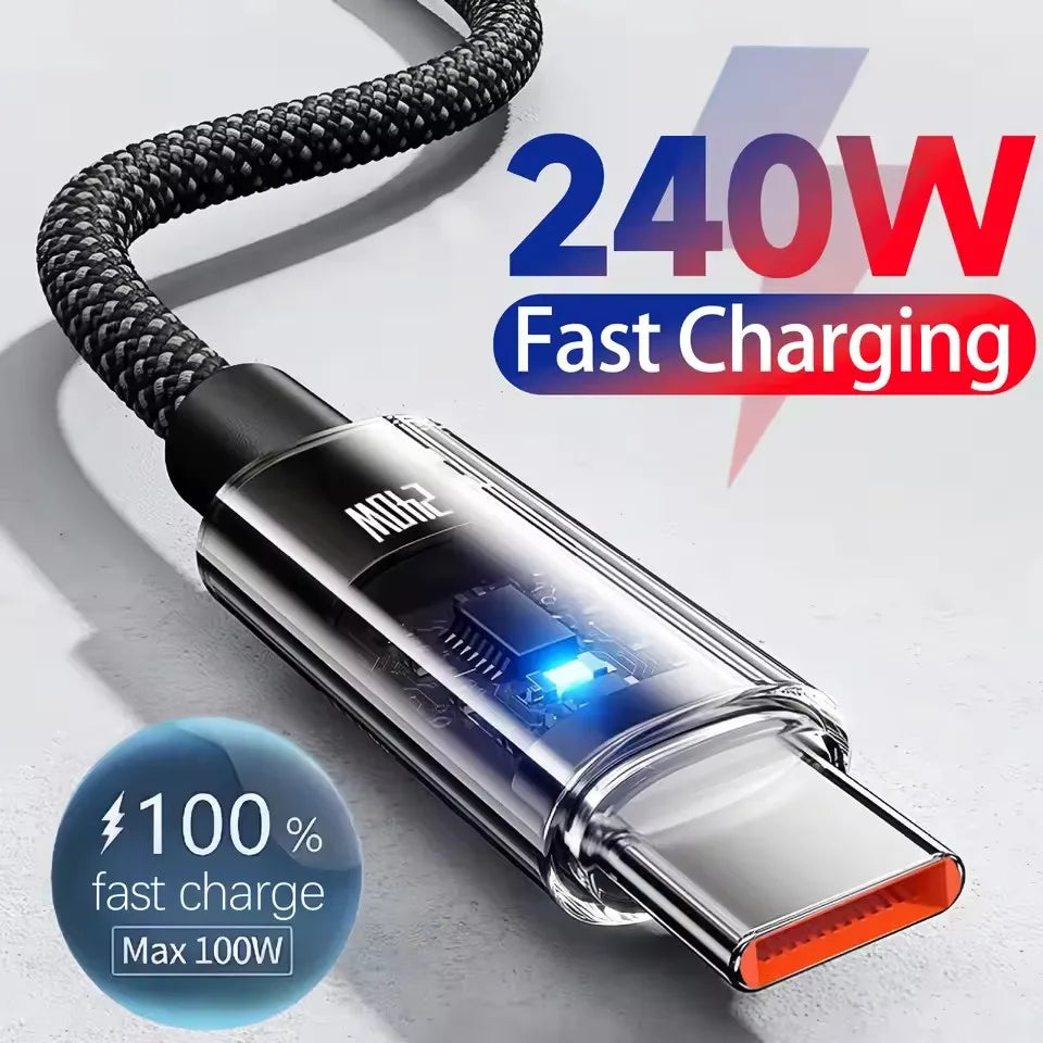 240W USB C fast charging cable hero with 240W fast charging graphic