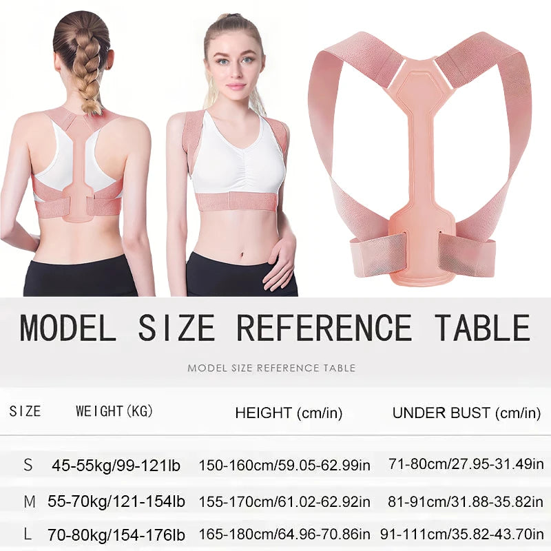 Posture corrector back brace model size reference table