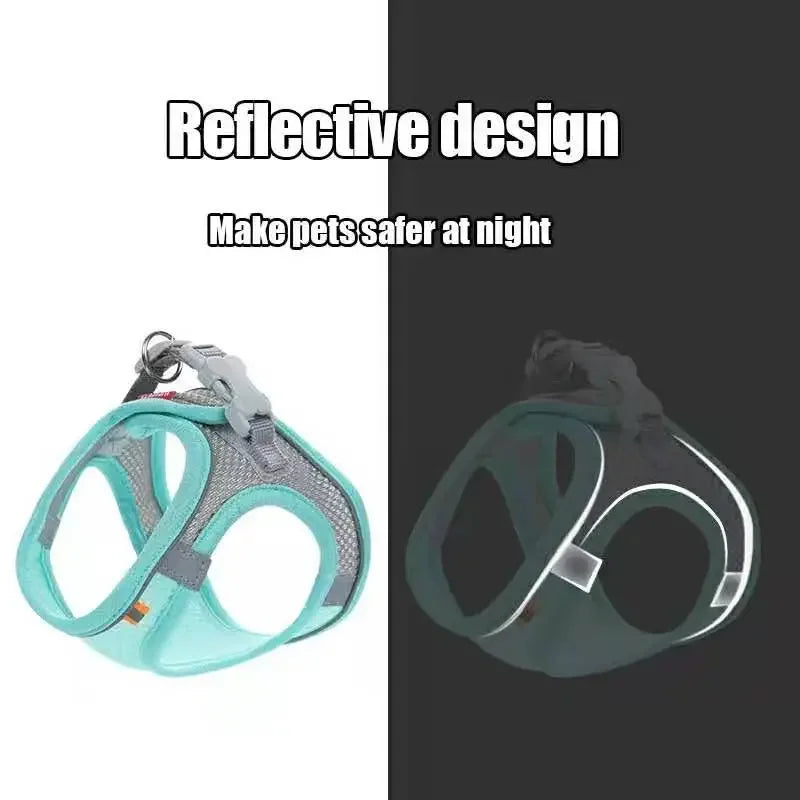 Reflective dog harness design glowing for night safety