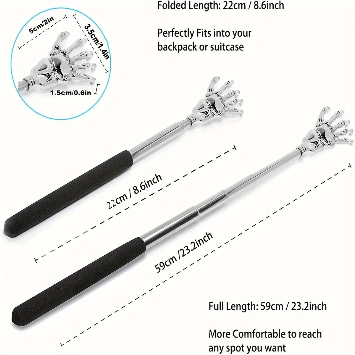 Telescopic extendable back scratcher - angle view
