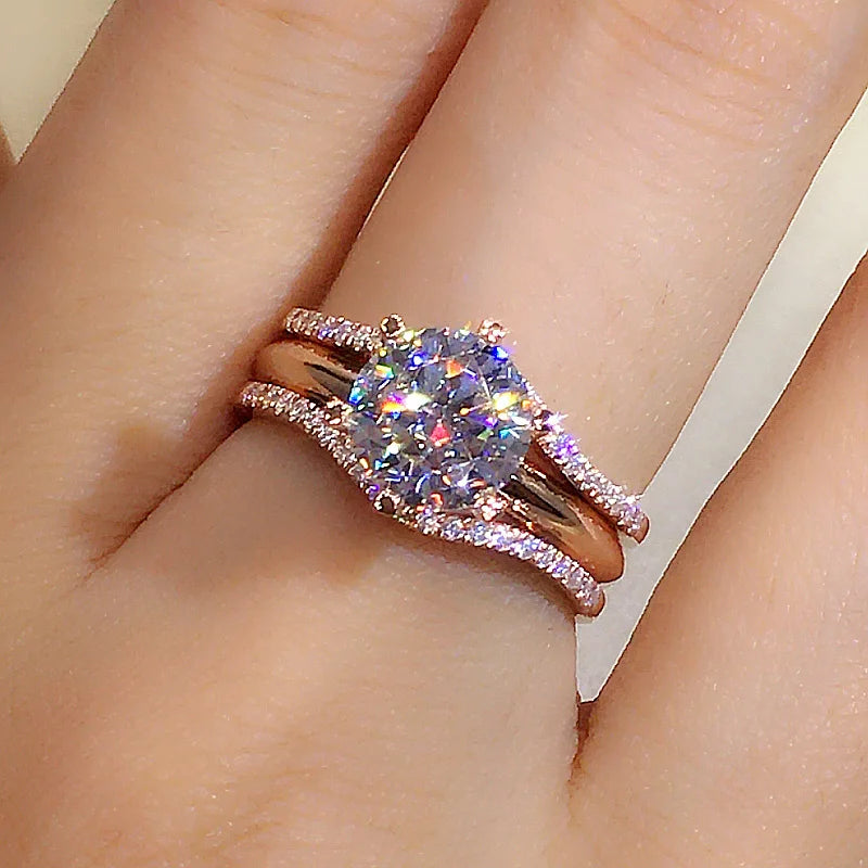 Rose gold ring worn on finger