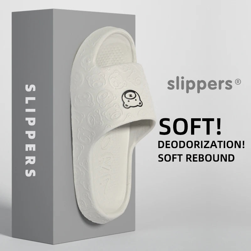 Cute bear non-slip slippers - in use