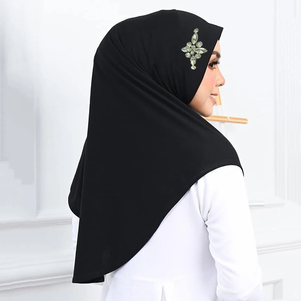 Instant Hijab With Rhinestones – model side view | Velvetova