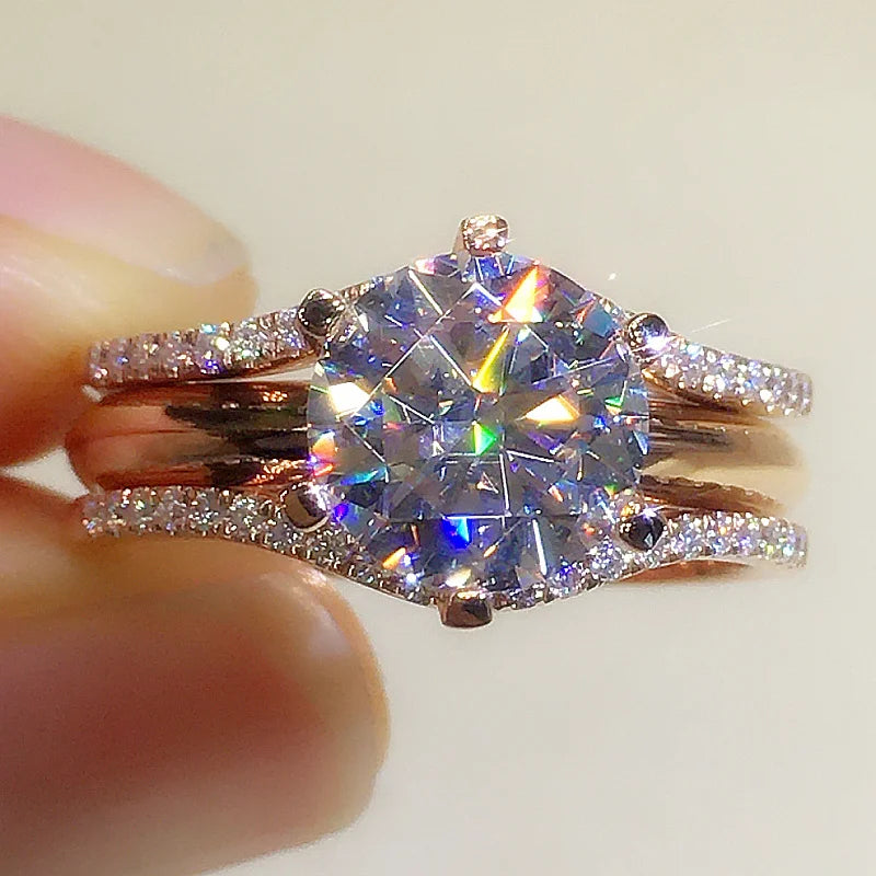 Top view of rose gold cubic zirconia ring
