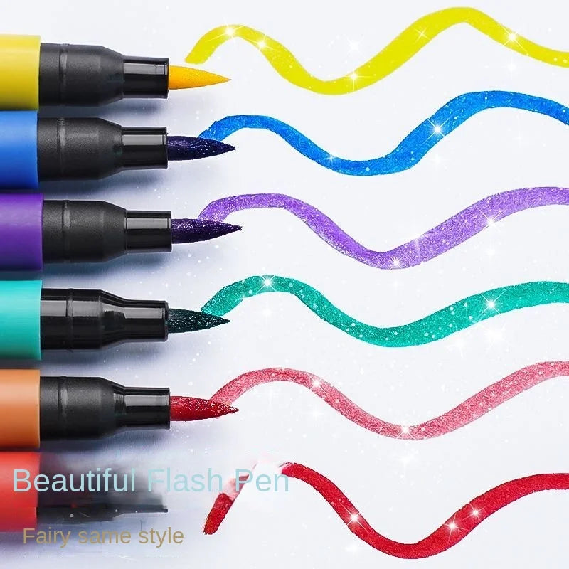 Glitter marker color swirls in yellow blue purple green and red