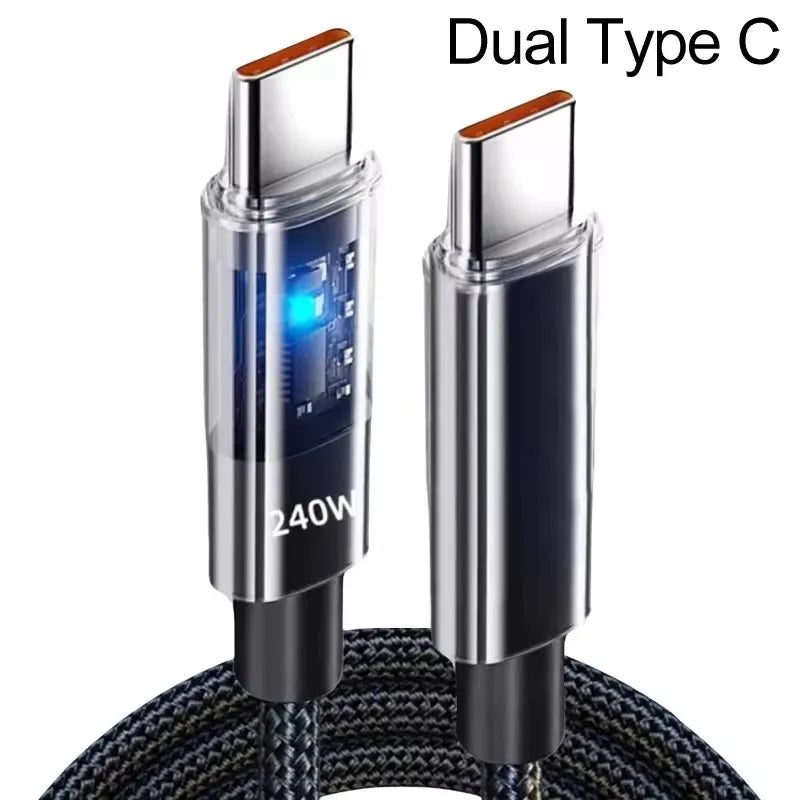 240W USB C fast charging cable dual type C connectors product shot