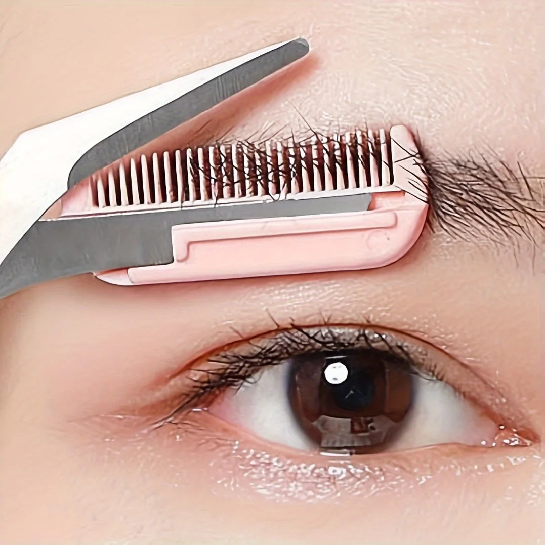Eyebrow scissors with comb - pink