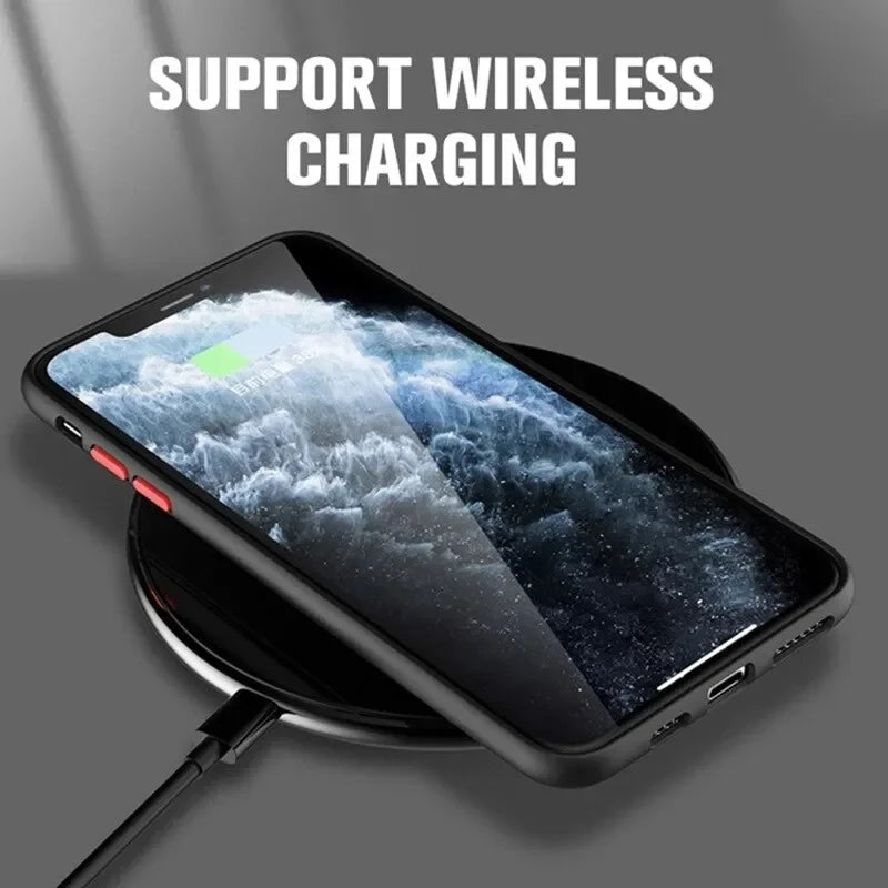 MagSafe phone case supporting wireless charging on charging pad