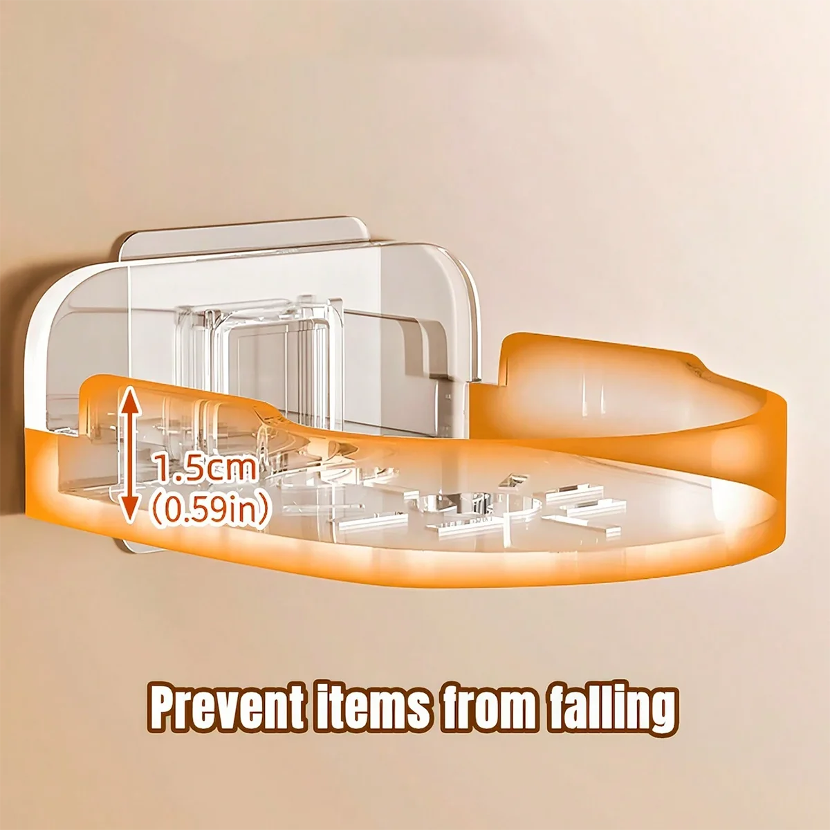 Clear camera wall mount with 1.5cm heightened edges to prevent items from falling