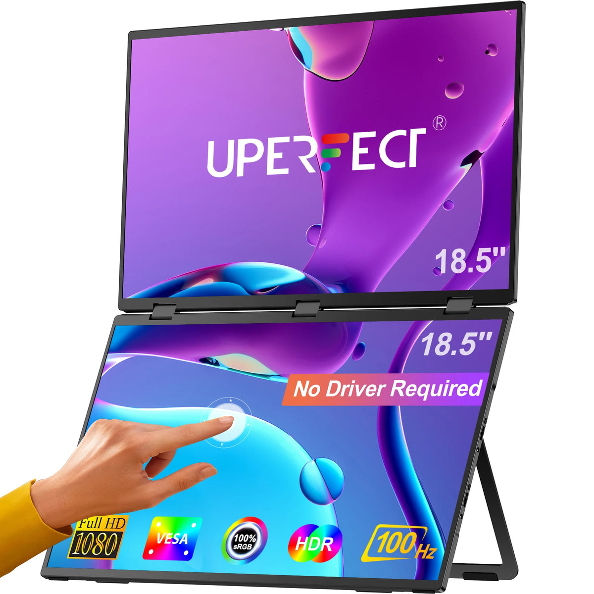 UPERFECT Delta Max Touch 18.5" 100Hz Stacked Monitor Laptop Touchscreen Folding Dual Mobile Computer Display W/ USB C Mini HDMI