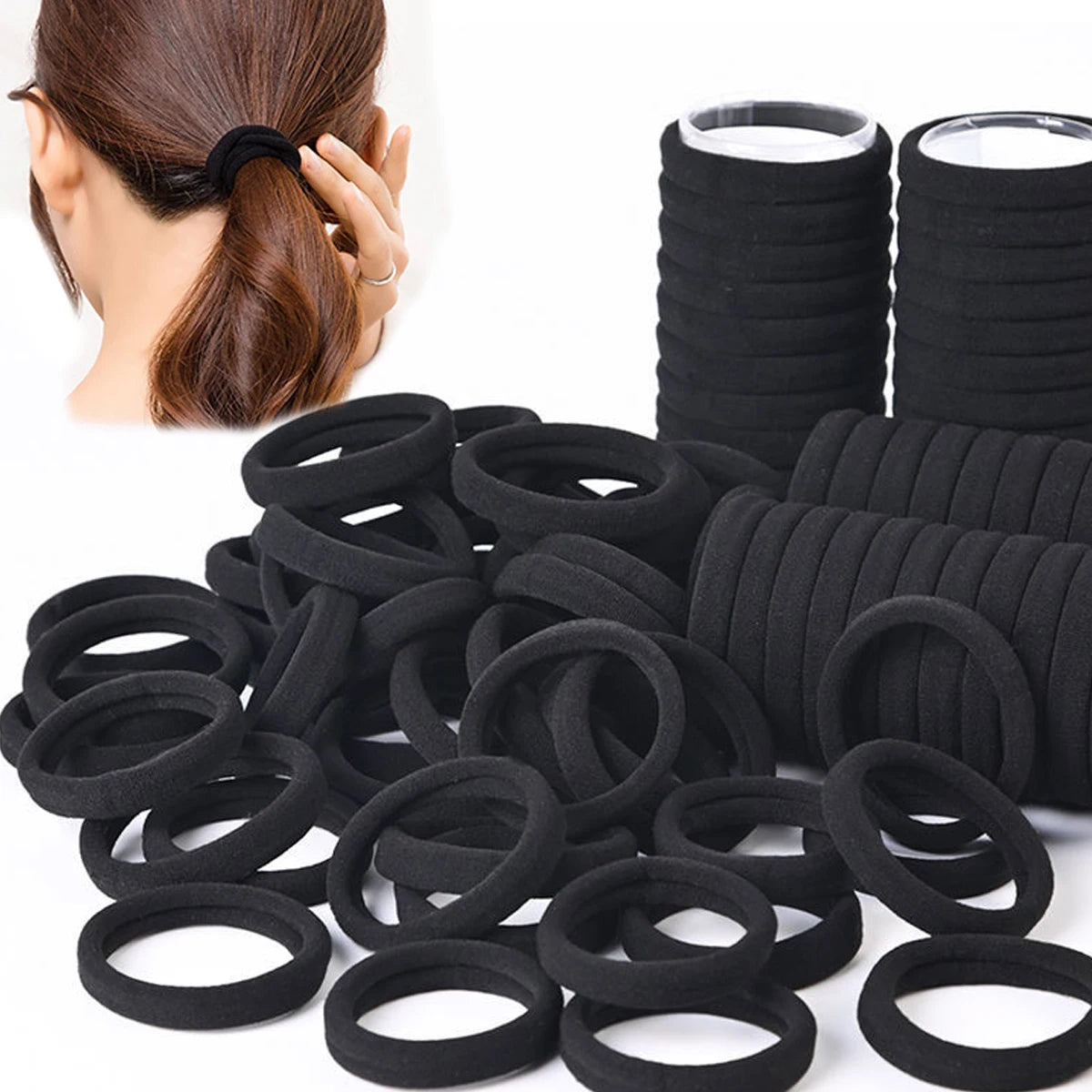 Seamless elastic hair bands - black white khaki