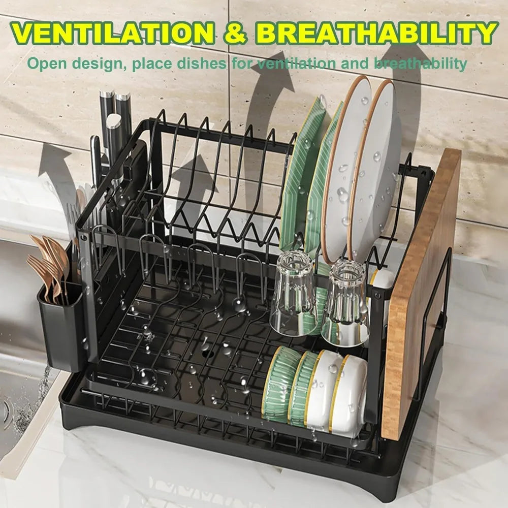 Open-design 2-tier dish rack for ventilation and breathability while drying