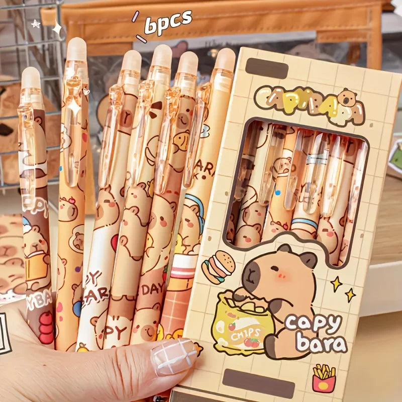 Capybara erasable gel pens 6-pack in gift box