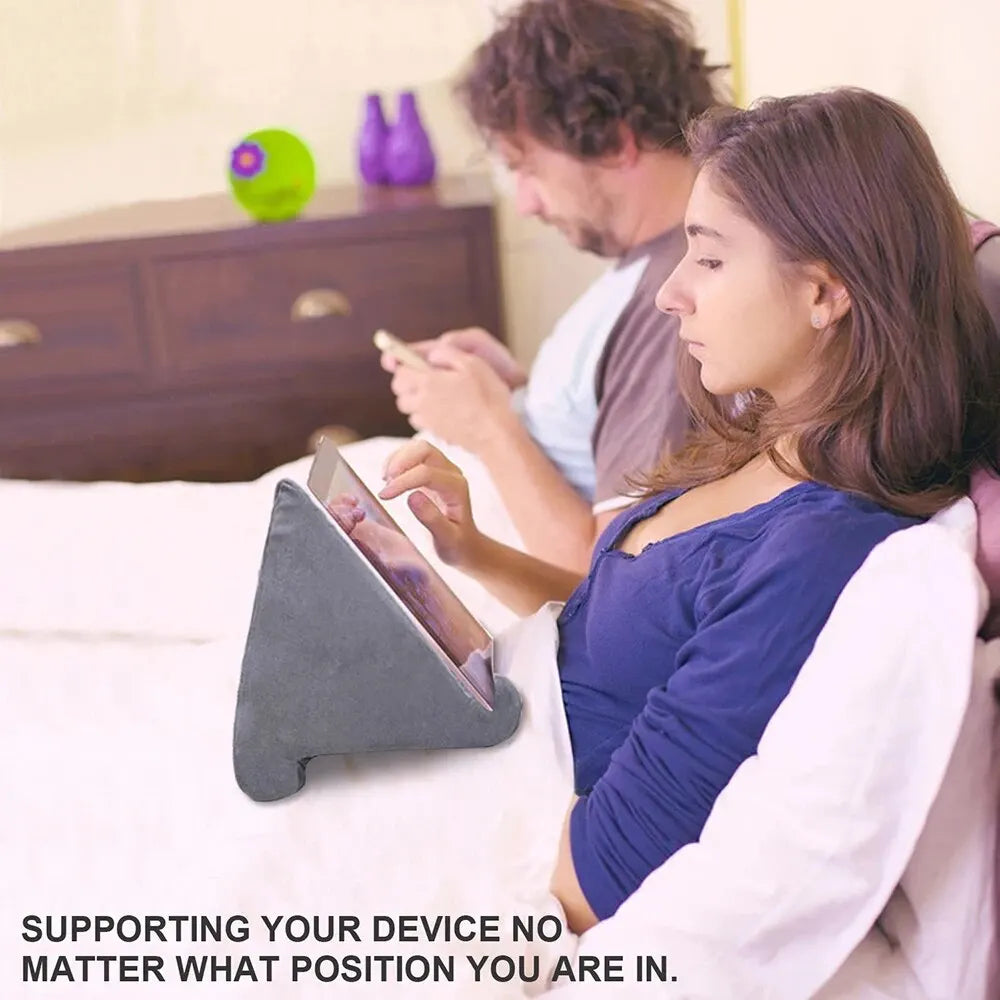 Tablet pillow stand lifestyle couple using tablet on couch