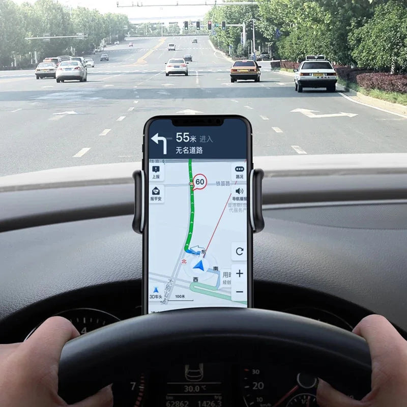 Car phone holder mount driver view with navigation on dashboard