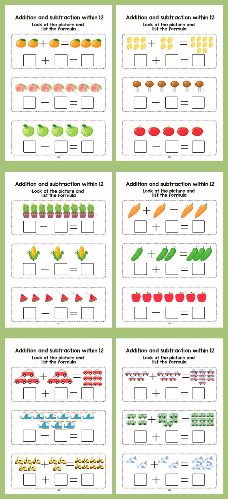Preschool math workbook — counting and number pages set