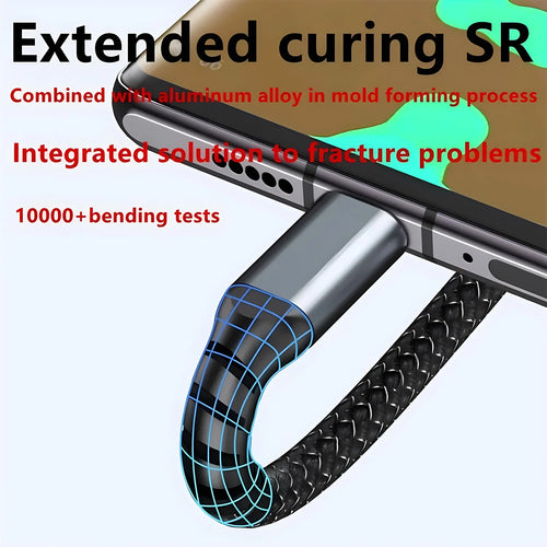 100W multi charging cable extended strain relief connector detail