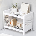 White 2-tier desktop organizer storage rack with books and glasses