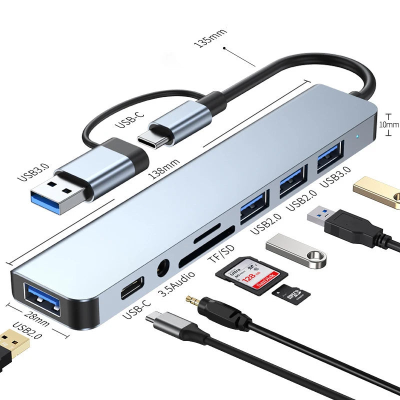 8-in-1 USB-C hub docking station - front view