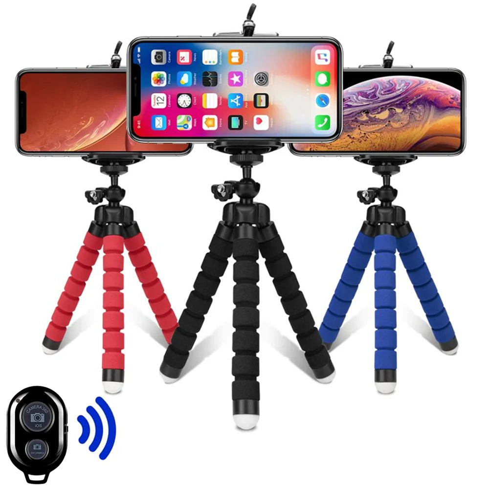 Phone tripod stand red black blue octopus tripods with phones and remote
