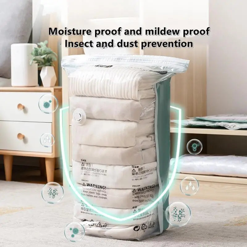 Vacuum storage bag protecting bedding from moisture dust and insects