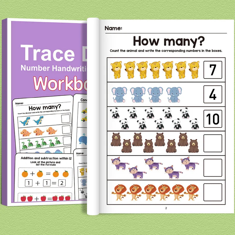 Preschool math workbook — trace number handwriting workbook cover